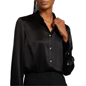 Veronica Beard Monique black long sleeve satin silk blouse